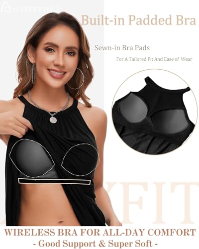 ANYFITTING Summer Dress with Built in Bra Casual Beach Sundress Flowy Halter Mini Short Dresses for Women 20252