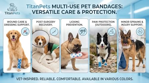 Image of Dog Bandage Cohesive Wrap for Paw & Leg | 7.5cm x 4.5m - Pack of 6 | Easy Tear, Fur Safe | Self Adhesive Elastic Vet Tape for Walking Protection, Wound Care & Licking Prevention Bandage Roll