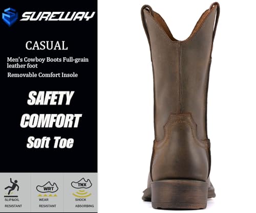 SUREWAY Cowboy Boots for Men - Square Toe Western Boots,Pull On Leather Work Boots,Durable Fashionable Classic Slip Resistant Boots4