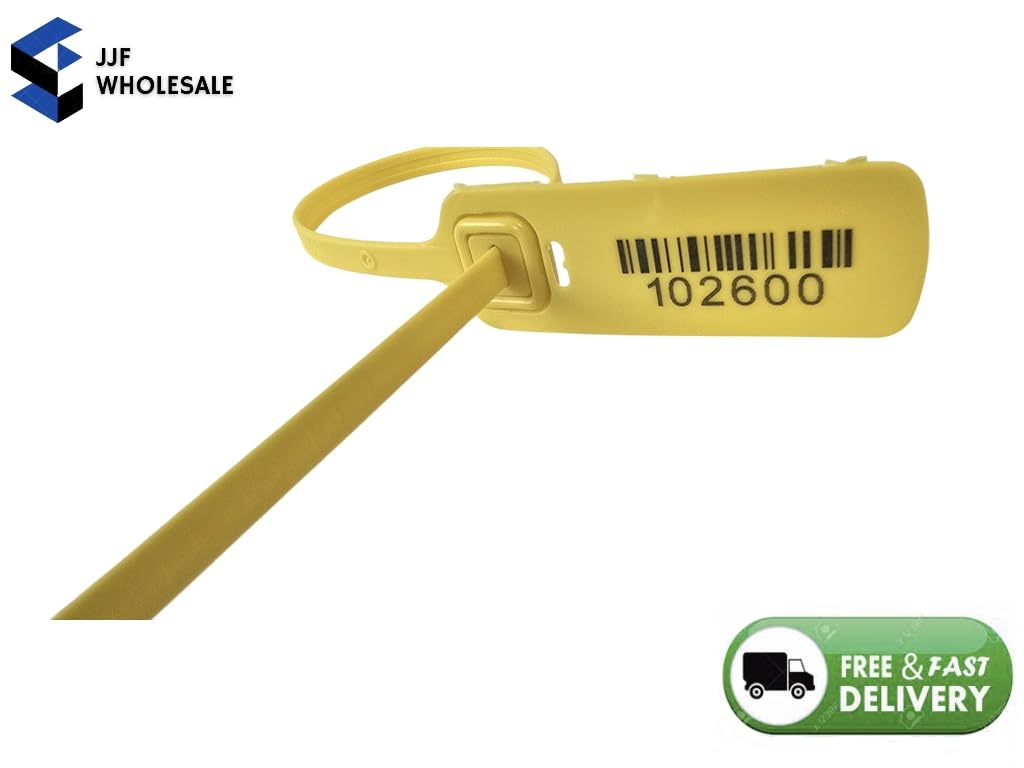 Plastic Security Seals SE with Metal Insert – 100 pcs Yellow-16-Inch/40cm - Tamper-Proof -Seals for Logistics, Warehousing & Industrial Use - Adjustable Pull-Tight Safety Locks - Disposable