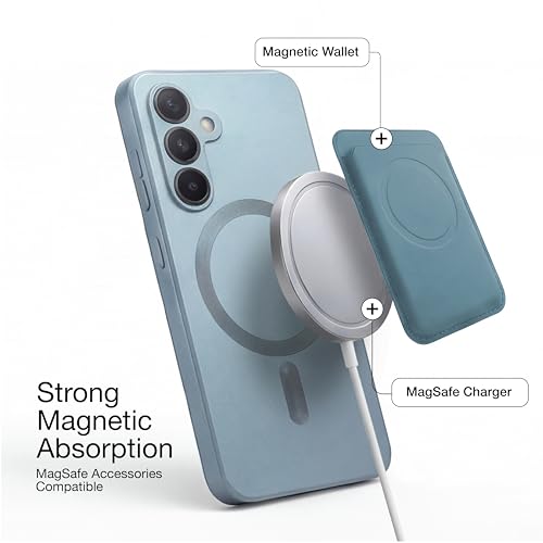 Image of amazon basics Premium Mag-Safe Case for Samsung Galaxy A57 5G | Shockproof & Anti-Scratch Cover | Soft Silicone with Wireless Charging | Camera Lens Guard - Blue