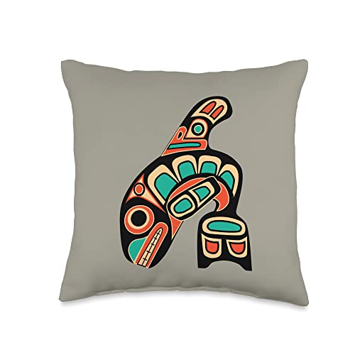 Pacific Northwest Orca Whale Native American Haida Tribal Throw Pillow