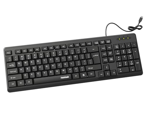 Image of Wired Computer Keyboard, Full Size USB Quiet Keyboard with Number Pad,Slim Compact Soft Basic Laptop Keyboard for Windows PC Office Desktop (Black) | Slim Compact Basic Keyboard, USB Plug-and-Play, Budget Quiet Corded Keyboard, for Laptop Windows PC Office Desktop (Black)