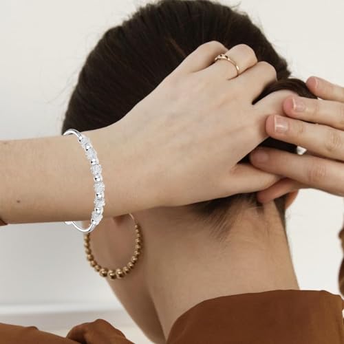 Difistik 925 Sterling Silver Bead Spinner Bangle Bracelet Adjustable Freely Unzip Tools Open Anxiety Bracelet Jewelry Gift for Women Girls Ladies Birthday Valentine Gift