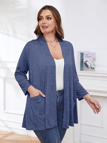 Image of BELAROI Plus Size Lightweight Cardigan Sweaters for Women Casual Open Front 3 /4 Sleeve Cover Up