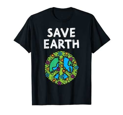 Save Earth Peace Symbol Sign Flowers Environmental Hippie T-Shirt