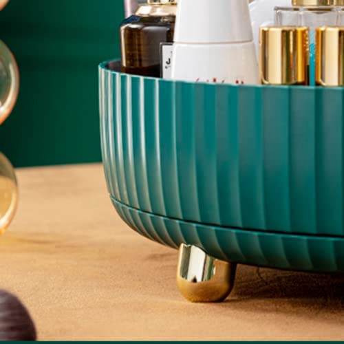Vintage Roman Stripe Lazy Susan Cabinet Turntable Organizer With 4 Gold Plated Feet, Multipurpose Storage Container For Kitchen, Bathroom, Living Room, 11" (Blue) #TOP5