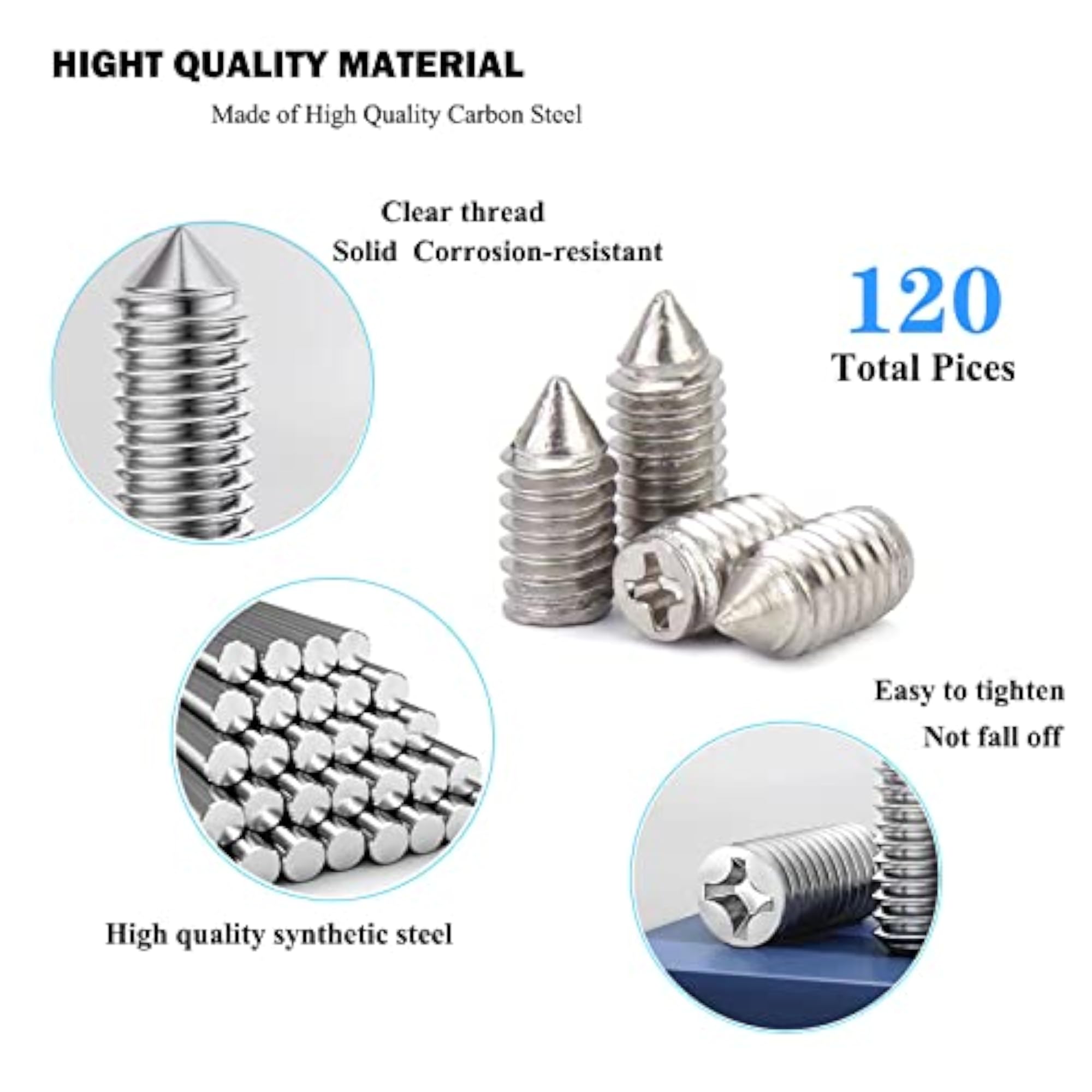 Nickel Plated Tip Screws, 120 pcs, Leather Accessories