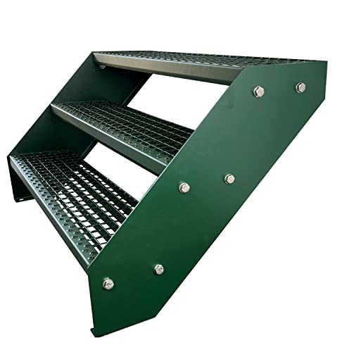 Caillebotis acier pour escalier de jardin à 3 marches vert et robuste