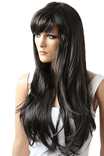 PRETTYSHOP Perruque Carnaval Cosplay Partie Perruque Cheveux Longs Brun Foncé PHK22 Cover