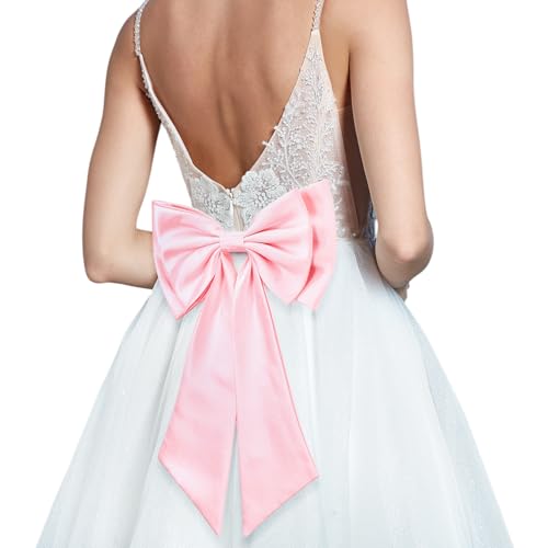 Big Pink Satin Bow for Dresses Women 22'' Large Detachable Dress Bow with Tails Huge Wide Bowknot for Bride Wedding2