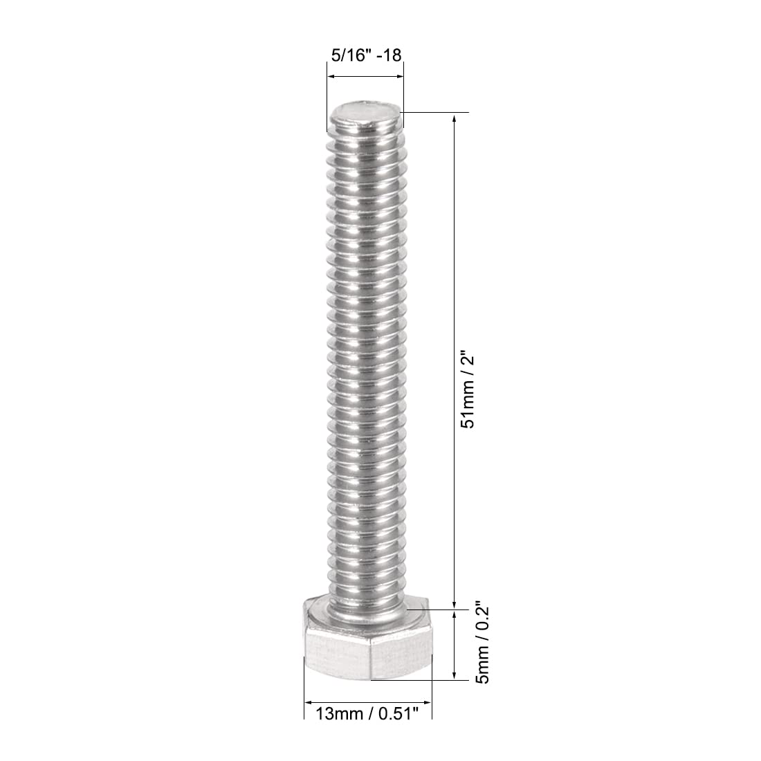Uxcell 5/16-18x2" Hex Bolts - 304 Stainless Steel Hex Screws 5 Pack