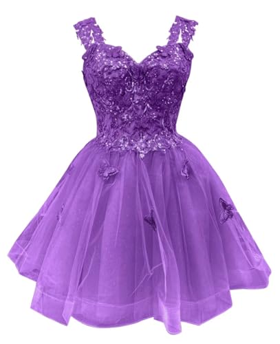 Image of Youjiayi 3D Butterfly Short Homecoming Dresses for Teens Off Shoulder DAMA Dresses for Quinceanera Glitter Sequin Prom Dress
