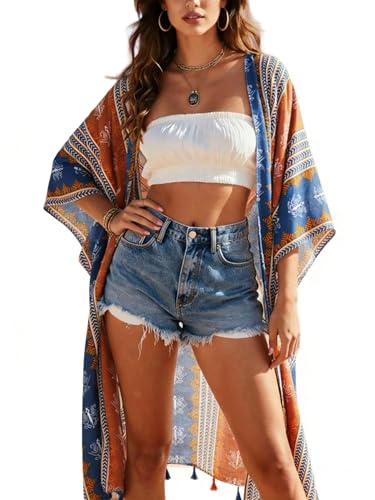 Image of Spicy Sandia Kimonos for Women Floral Beach Cover Up Loose Swimsuit Bathing Suit Coverup Cardigan for Summer Swimwear