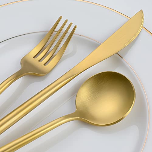 Matte Gold Silverware Set, OGORI 30-Piece Food Grade Stainless Steel Gold Flatware Set, Kitchen Utensil Set Service for 6, Tableware Cutlery Set for Home and Restaurant, Dishwasher Safe - Gift Box - Thumbnail 5