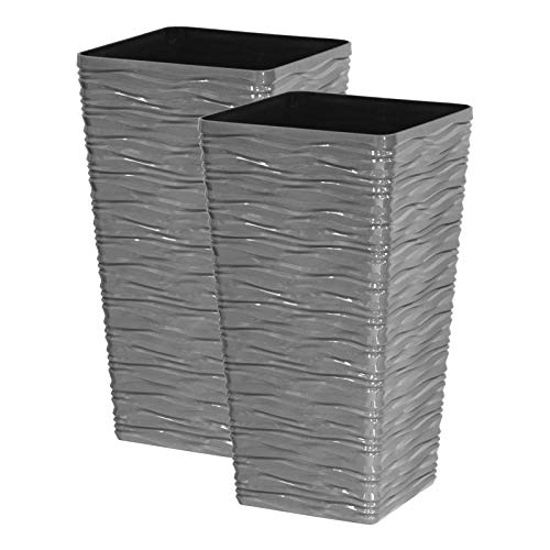 Panache Wave Tall Gloss Plastic Planter - Silver, Set of 2-55cm (H) x 29cm (Dia) - Suitable for...