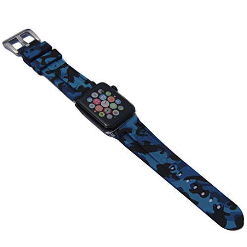 Sport Camo Watch Band Compatible For Apple Watch 42/44Mm, Sport Camouflage Silicone Strap Compatible For Iwatch 6/5/4/3/2/1/Se Smartwatch Rubber Band-44/42Mm Navy Blue #TOP2