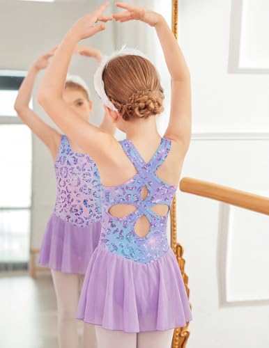 Image of Arshiner Kid Girls Hollow Back Ballet Leotard with Skirt Sleeveless Dance Dresses