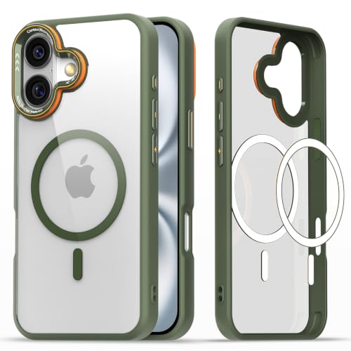 Image of Pikkme Back Cover for iPhone 16 Plus | Shockproof | Mag-Safe Compatible | Hard Transparent Back | Premium Raised Camera Protection | Bumper Case (Green Mag-Safe)