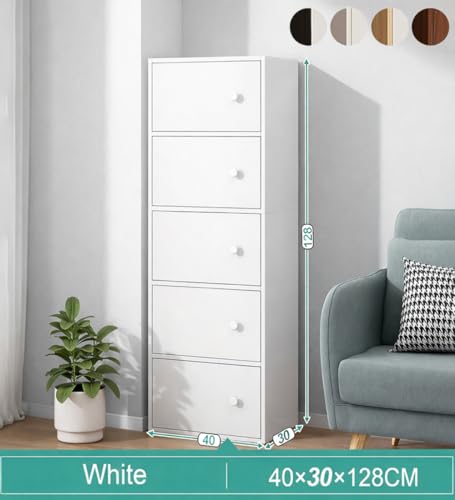 Image of 5-Door Morden Wooden Collapsible Wardrobe for Storage /Space Saving Wooden Wardrobe with Doors /Collpsible Storage Organiser /Living Room -Mapple (White, 5 Layer)
