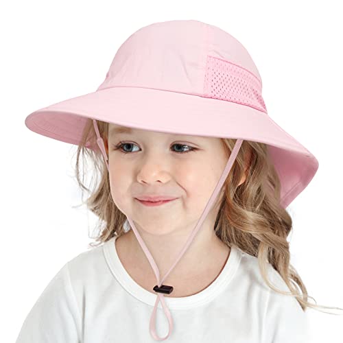 Muryobao Toddler Kids Baby Girls Boys Sun Hat Summer Upf 50+ Uv Protection Caps Wide Brim Neck Flap Beach Play Fishing Hats Pink Age 3-7 Years #TOP5