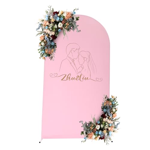 Wedding Arch Cover,7.22FT Balloon Arch Frame Kit, Wedding Columns Bracket Frame Display Background for Birthday, Party, Banquet Decoration (Pink, 7.22FT,White Stand)