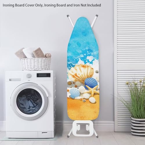 Image of Ironing Board Cover - Standard Size 15x54 Ironing Board Covers with Shells Starfish Pattern, Elastic Edge Stain Resistant