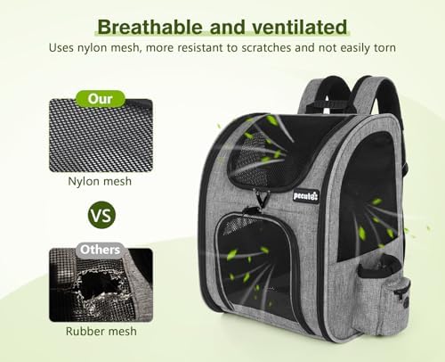 4. Bild von Pecute Haustier Rucksack mit Netzfenster, Tragbare und Faltbare Katzentasche, Atmungsaktive und Leichte Hundetasche, Wasserdichtes Oxford-Tuch mit viel Platz, Multifunktionales Rutschfestes Grau 6kg