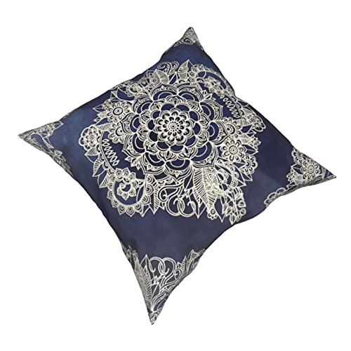 Kissenbezüge, cremefarben, Blumenmuster, marokkanisch, auf tiefem Indigo, weich, quadratisch, dekorativ, für Sofa… – Bild 3