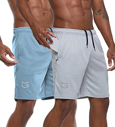G Gradual Men's 7" Workout Running Shorts Quick Dry Lightweight Gym Shorts with Zip Pockets (2 Pack: Light Blue/Grey XX-Large)