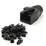 VCE 30-Pack Soft Plastic Cat6A/Cat7 Ethernet RJ45 Cable Cap Connector Boots Plug Cover Strain Relief Boots-Black