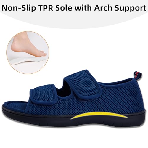 Image of WALKFUN Men's Slippers with Arch Support, Adjustable Open Toe Shoes for Men, Diabetic Sandals with Memory Foam for Plantar Fasciitis