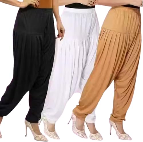 vee ess Ultra Soft Material-Viscose Rayon Solid_ Attractive Pleated_Pattern_Casual wear Patiala_Pants_for Womens_Combo 3-picture-21