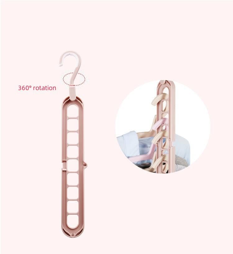 Image of Foldable Magic Hanger Space Saving Clothes Organizer | 9 Hole Multi Layer Wardrobe Hanger | Rotating Closet Organizer for Shirts, T-Shirts, Tops & Kids Clothes (Pack of 1, Multi Colour)