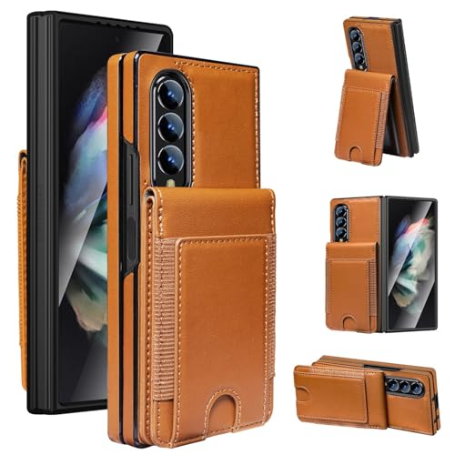 Étui en cuir Galaxy Z Fold 7 marron haut de gamme avec porte-cartes élégant