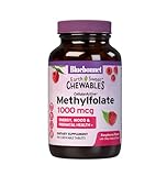 Bluebonnet EarthSweet Methylfolate 1000 mcg Cellular Active Coenzyme 5-MTHF L Methyl Folate Supplement - Prenatal & Energy Support - Non-GMO, Vegan, Gluten-Free - Raspberry - 90 Chewable Tablets