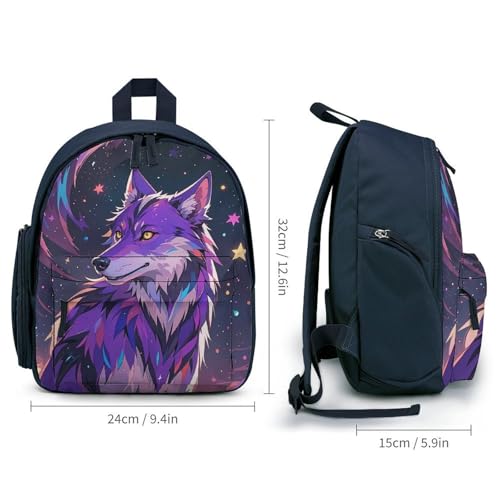 Purple Starry Sky Galactic Wolf Backpack for Men Women, Durable Small Bookbag Lightweight Daypack for Travel, Hiking, Blue-style2