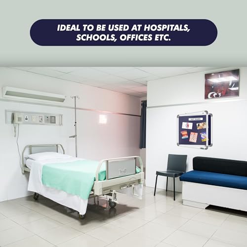 Image of YAJNAS 3X3 Feet Premium Material Blue Designed Notice Board with Acrylic Door /Soft Board /Bulletin Board /Pin-up Display Board for Study Room, Office, School & Home Use
