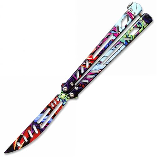MARCOLO Butterfly Knife Balisong Trainer, Practice Butterfly Trainer with Sure Spring Latch, Balisong Knives NOT Real NOT Sharp Blade, Full Stainless Steel Fake Dull Trick CSGO Fidget Toy Multifunctional Tool Python