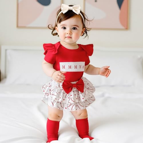 Newborn Baby Girl Baseball Outfit Short Sleeve Romper Ruffle Skirt Shorts Set Socks Hairband Summer Clothes2