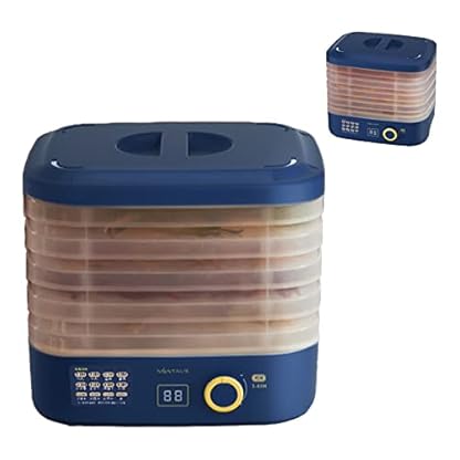 Zerodis Haushaltsgeräte Küchengerät, Timer Geräuscharmer Temperaturregler Multifunktionaler Lebensmitteltrockner 220 V Fruchtdehydrator 5 Tabletts (Blaue Multiple-Choice-Schaltfläche) – Bild 8