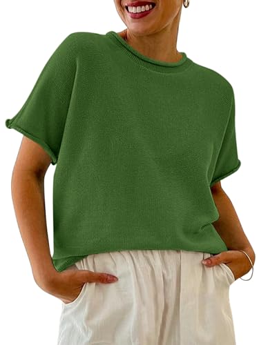 Image of Saodimallsu Women's Short Sleeve Lightweight Casual Crewneck Loose Fit Knit T-Shirt