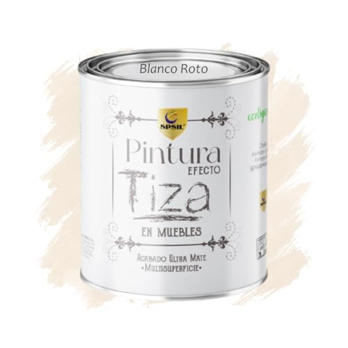 SPSIL Pintura a la Tiza Blanco Roto 750ml Multiusos Sin Lijado, Secado Rápido Lavable Ecológica, Mate Vintage para Madera Metal Yeso, Interiores Exteriores Bricolaje y Renovación de Muebles