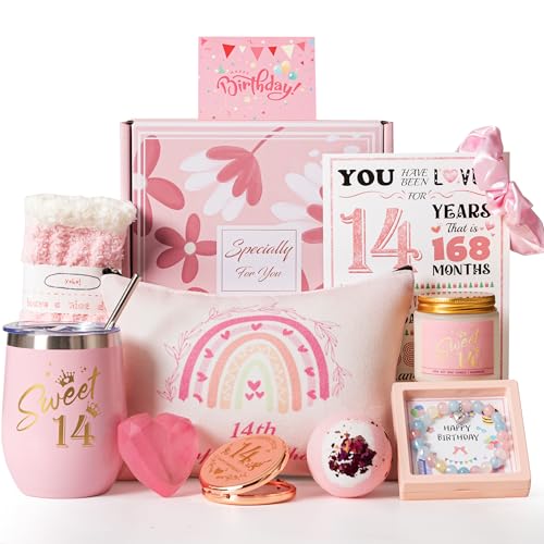 14th Birthday Gifts for Girls Happy 14th Pamper Gift Basket Ideas for Daughter Cute Unique Sweet 14 Year Old Birthday Hampers Presents for Her Best Friend Niece Granddaughter Sister Friend Teens
