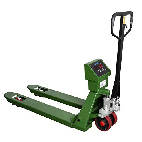 Allpax Hubwagen mit Waage und Drucker - 2000 kg Tragfähigkeit - 0,5 kg Anzeigeschritte - Fernbedienung - PU Tandem Lastrollen - Wiegehubwagen