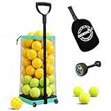 Rolling Tennis Ball Hopper & Picker Basket with Wheels, Holds 50+ Tennis Balls or 40+ Pickleballs, Lightweight Retriever Collector, Durable Easy Pick Up Ball Collector with Paddle Bag, Upgraded G