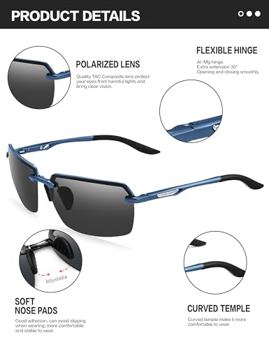 Image of BIRCEN Mens Polarized Sunglasses for Driving: Rimless UV Protection Sun Glasses with Al-Mg Frame for Fishing Traveling Golf