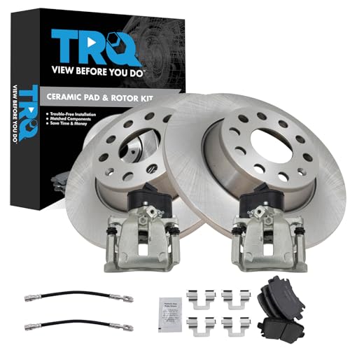 Image of TRQ Rear Brake Pad and Rotor Set Ceramic Calipers Compatible with 2009-2016 Volkswagen CC 2009-2017 Tiguan 2018 Tiguan Limited