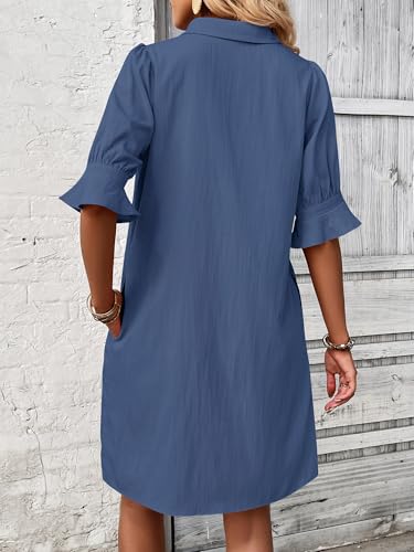 Image of FENSACE Womens Casual Shirt Dress Ruffle Sleeve Button Down Shift Summer Dresses with Pockets
