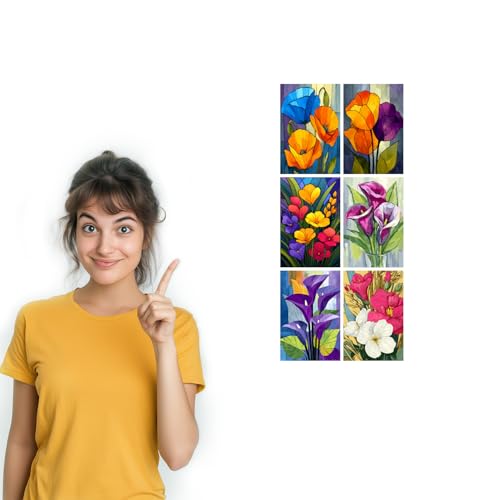 Image of SiddArtify Floral Wall Art Prints Set - Modern Flower Poster Decor for Living Room Bedroom Office - Set of 2-4x6 Inch - Board (Pack of 6) - Sticker (Pack of 6)